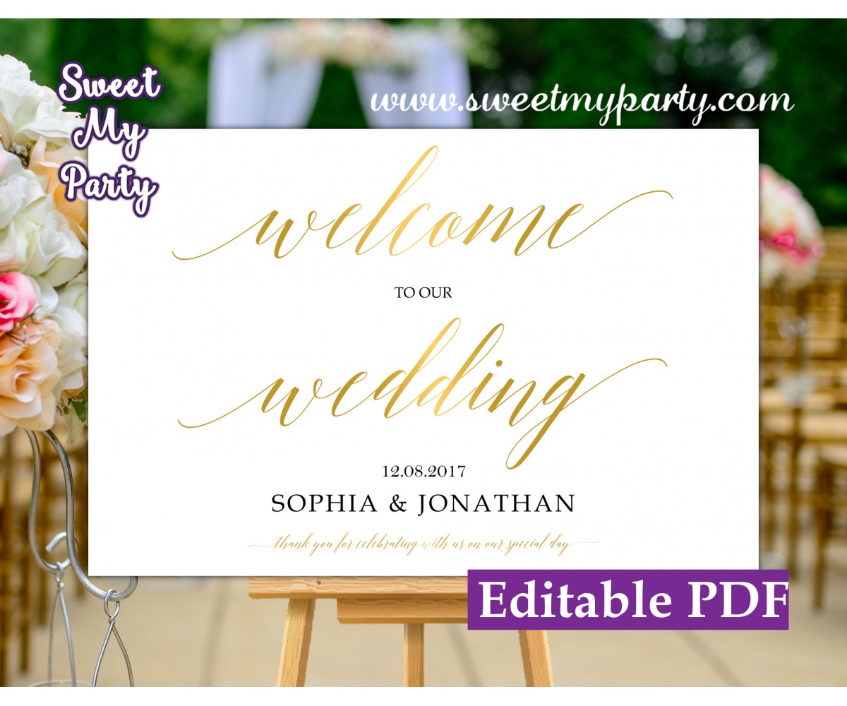 Gold Calligraphy welcome sign template,Gold Calligraphy wedding welcome sign template, (27)
